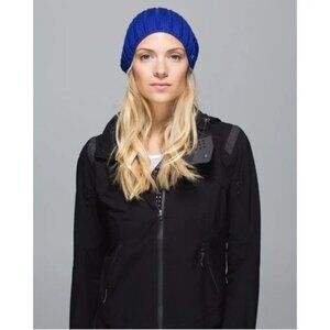 Women Lululemon Blue Be Cozy Toque Merino Wool Blend Ribbed Beanie Hat OS